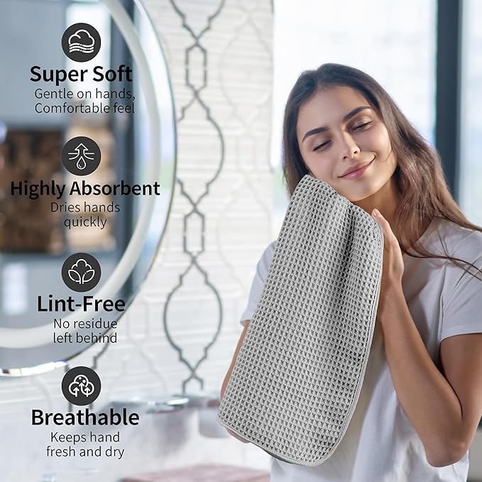 Microfiber Waffle Hand Towels, 4 Pieces, Fast Drying, Lint Free 430 GSM
