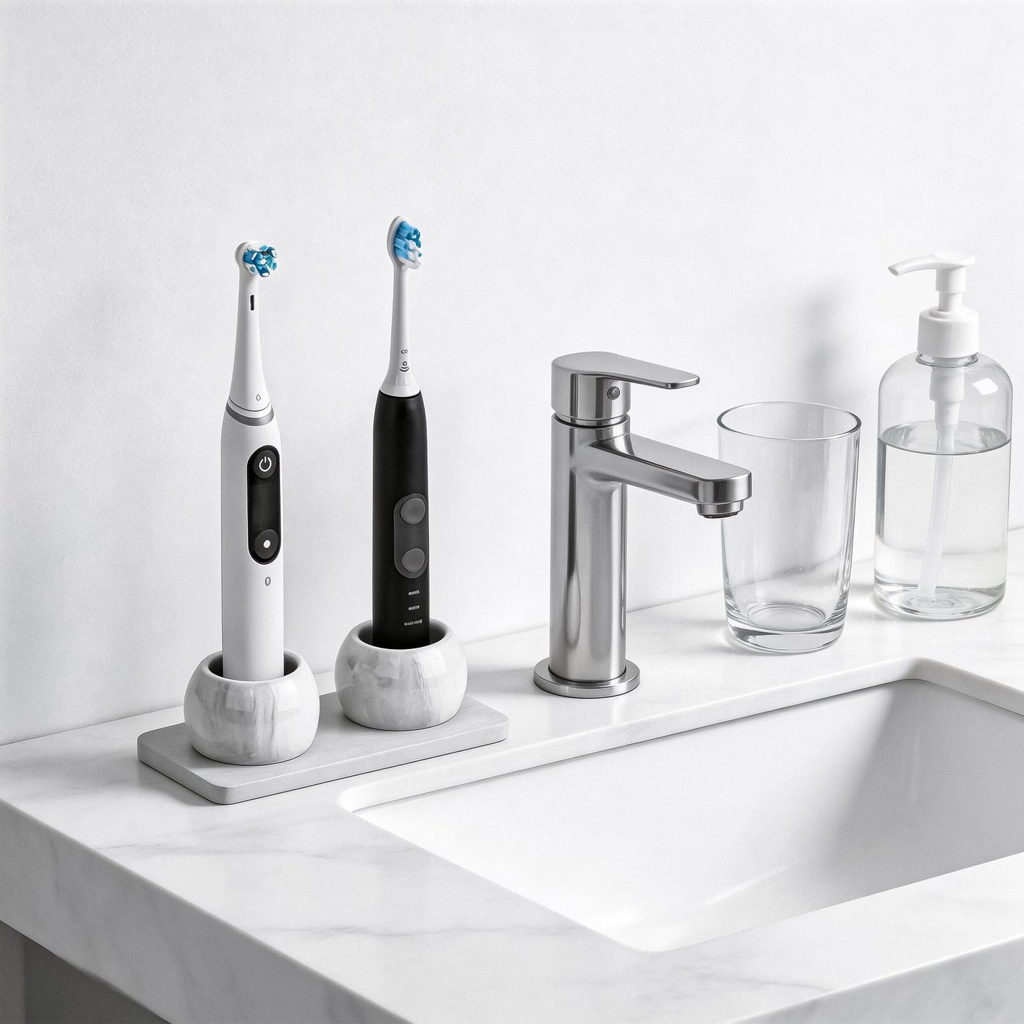 2 Pack Ceramic Toothbrush Holder with Diatomite Toothbrush Tray for Bathroom Shower Countertop Storage Organizer, Small Toothpaste Razor Electric Tooth Brush Head Stand (Grey)