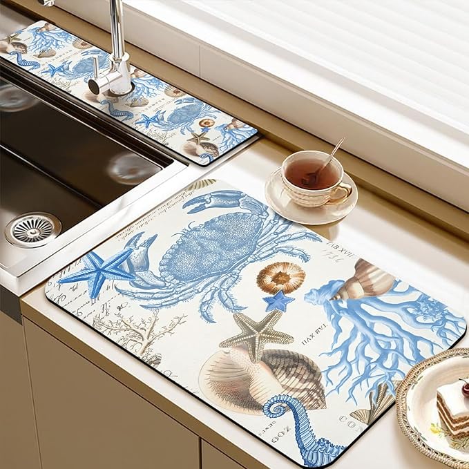24.5" x 15.5" Dish Drying Mat & 24" x 5.5" Sink Splash Guard, Super Absorbent