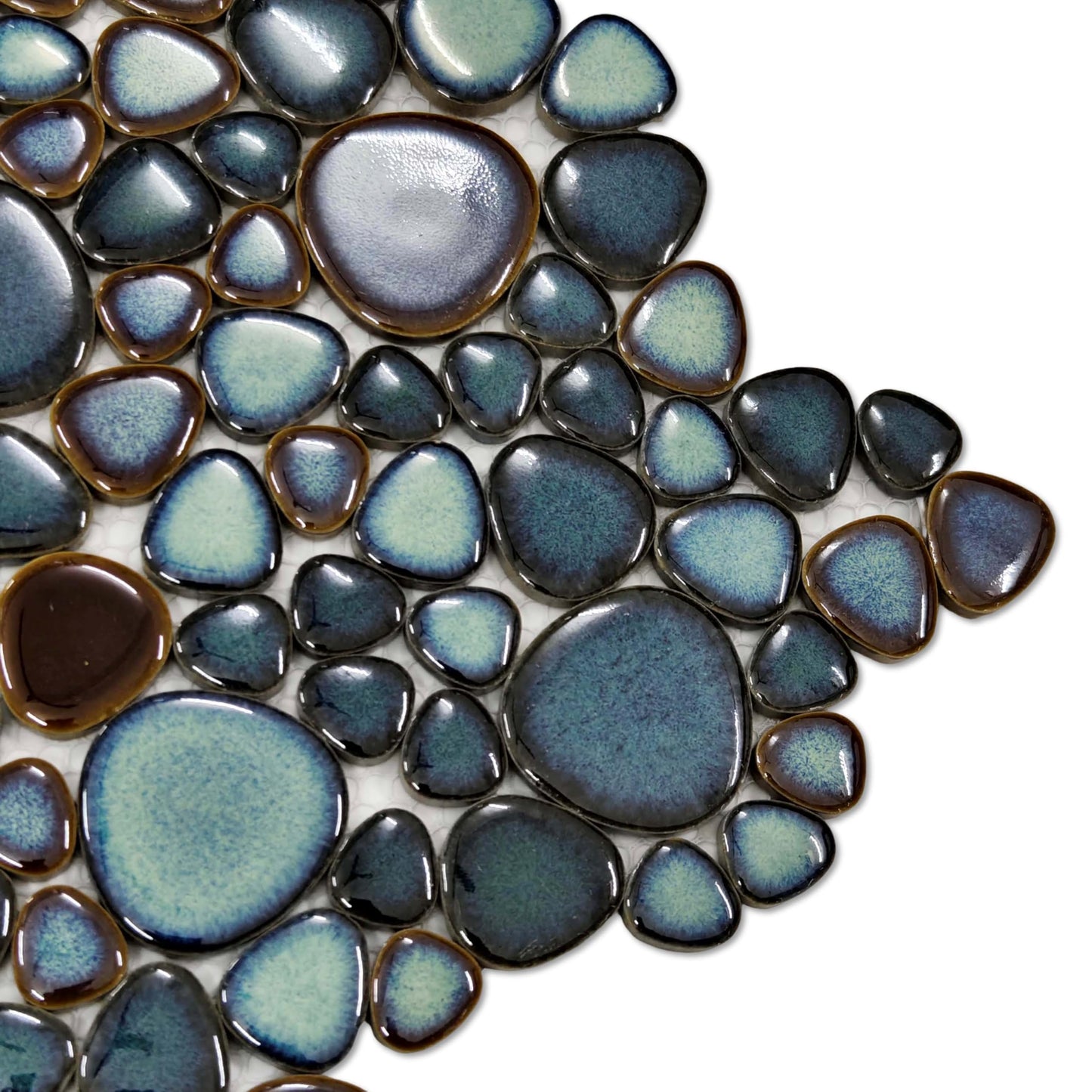 Hominter Artisan Pebble Mosaic Tile Sheet Irregular Blue Green Stone-Look Waterproof Ceramic Shower Floor & Wall Tiles, Kitchen Bath Backsplash and Pool Tiles(5 Square Feet)