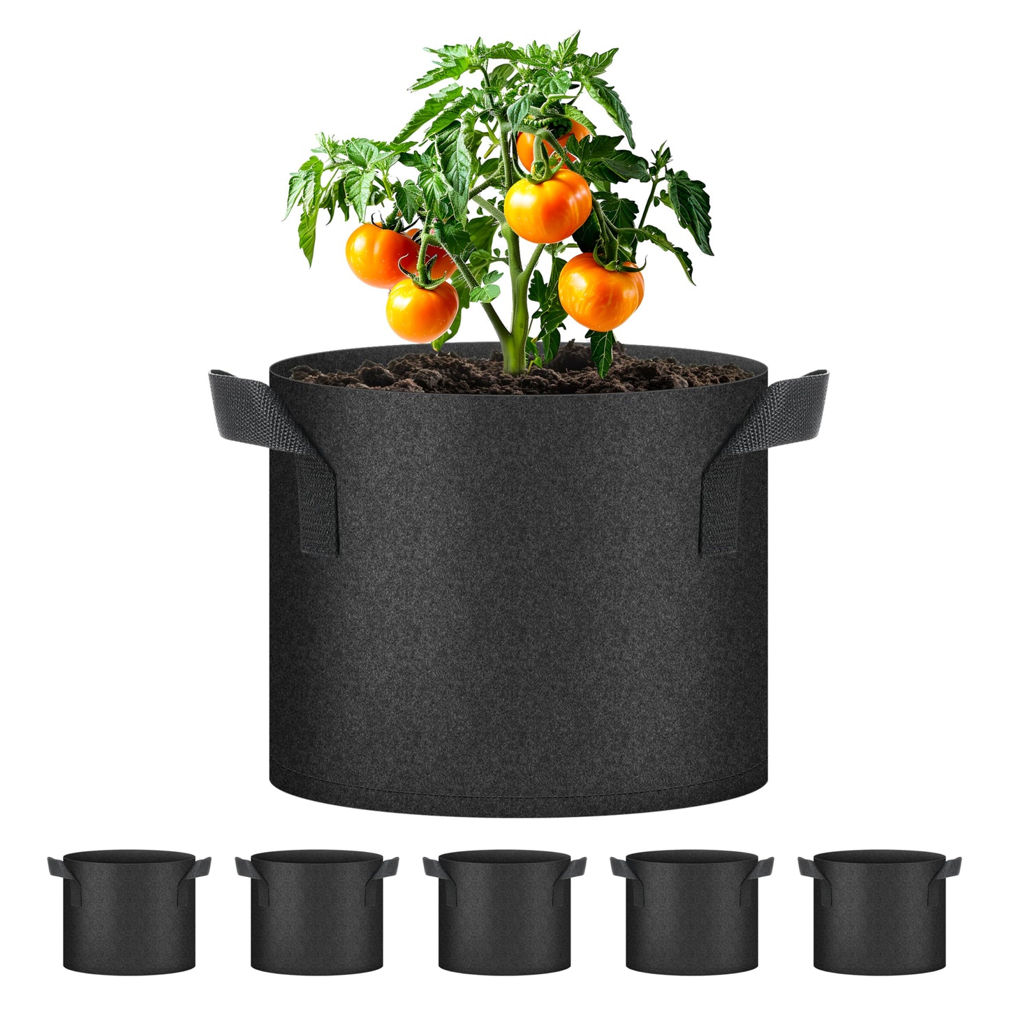 Simple Deluxe Grow Bags 5 Gallon 5 Pack Planter Pots with Handles, Thickened Nonwoven Fabric Aeration Cloth Bag, Heavy Duty Gardening for Tomoato, Potato, Vegetable, Herbs and Flowers, Black