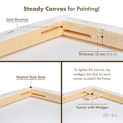 Elan Stretched Canvases 60x80 CM, 4-Pack Large Canvas for Painting 280 GSM, Triple Primed Large Stretched Canvas for Painting 60x80 CM