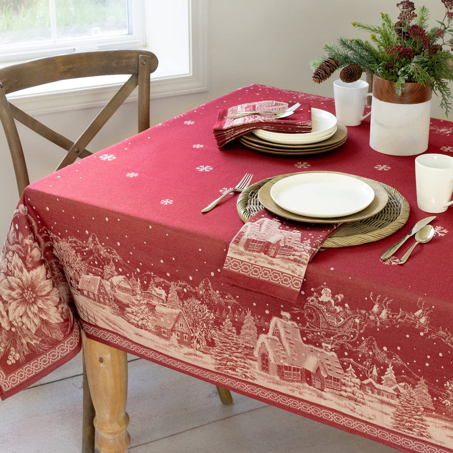 Benson Mills Engineered Jacquard Heavyweight Fabric Table Cloth, Holiday, Winter, and Christmas Tablecloth (Christmas Story, 60" x 84" Rectangular)