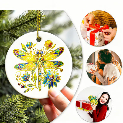 YOXUTEP 6-Pack Ceramic Dragonfly Ornaments, Christmas Tree Decor for Home, Exchange, Xmas Presents & Festive Decoration