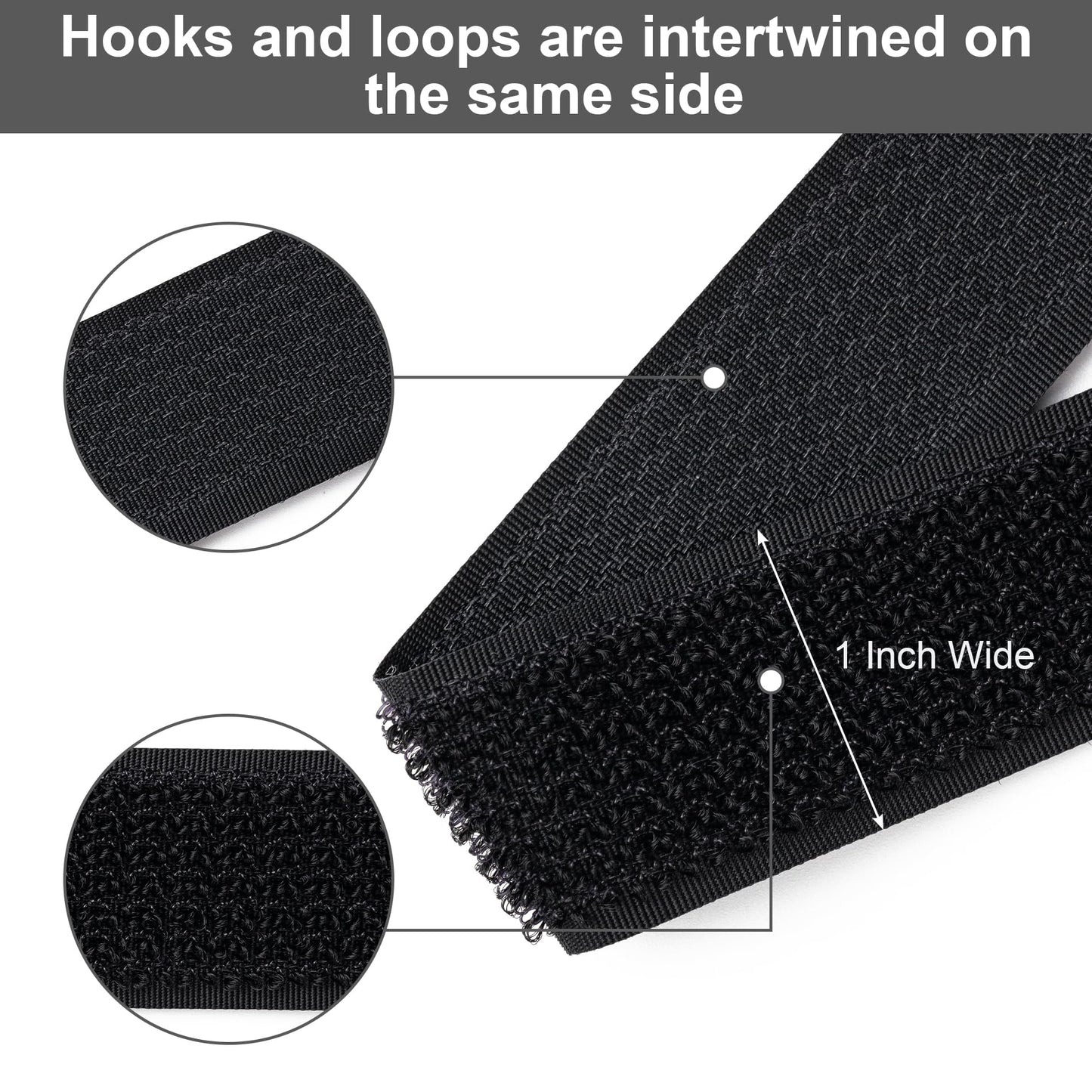 1" x16Ft Hook and Loop Straps with 25 Metal Buckles, Adjustable Fastening Cable Straps, Free Cut Length, Reusable Nylon Cable Ties for Organizer or Storage, Black