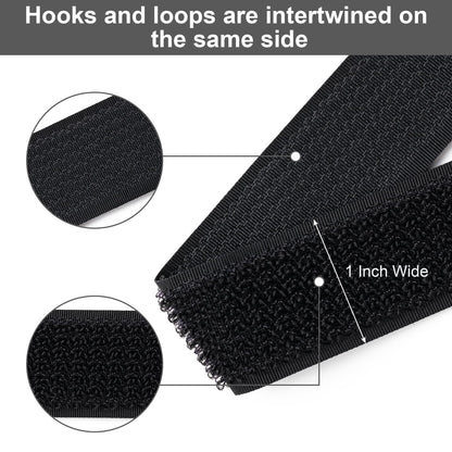 1" x16Ft Hook and Loop Straps with 25 Metal Buckles, Adjustable Fastening Cable Straps, Free Cut Length, Reusable Nylon Cable Ties for Organizer or Storage, Black