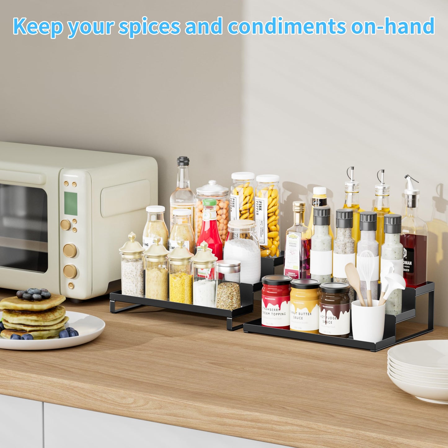 BOIVSHI Spice Rack Organizer for Cabinet, Expandable 3 - Tiered Spice Rack, Metal Spice Organizer, Spice Shelf Organizer for Cabinet, Countertop, Pantry, Cupboard, Black