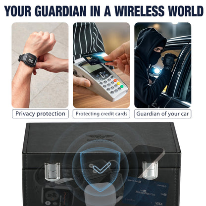 Premium Faraday Box with 2 Faraday Pouches for Car Keys - RFID Signal Blocking Box, Keyless Entry Key Fob Protector, Anti-Theft Signal Blocker for Car Security with PU Leather Design [Large Capacity]