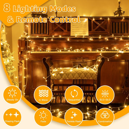 Ollny 10m 100 LED Fairy Lights Mains Powered, Outdoor Waterproof String Light with Remote/Plug/Modes/Timer, Bright Warm White Lighting Outside Indoor Garden Tree Decorations
