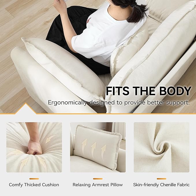 113'' V Shaped Cloud Sectional Sofa, Oversized Deep Seat Couches