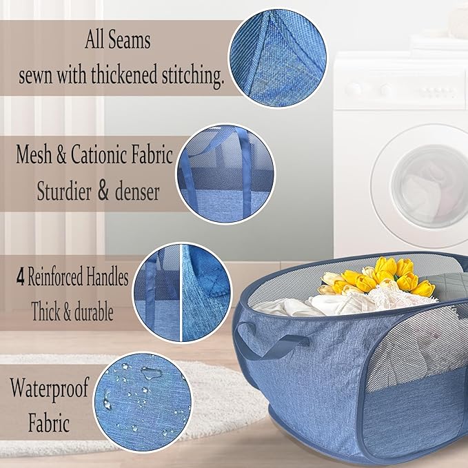 Extra Large Mesh Pop Up Laundry Hamper, 100L Collapsible Laundry Basket