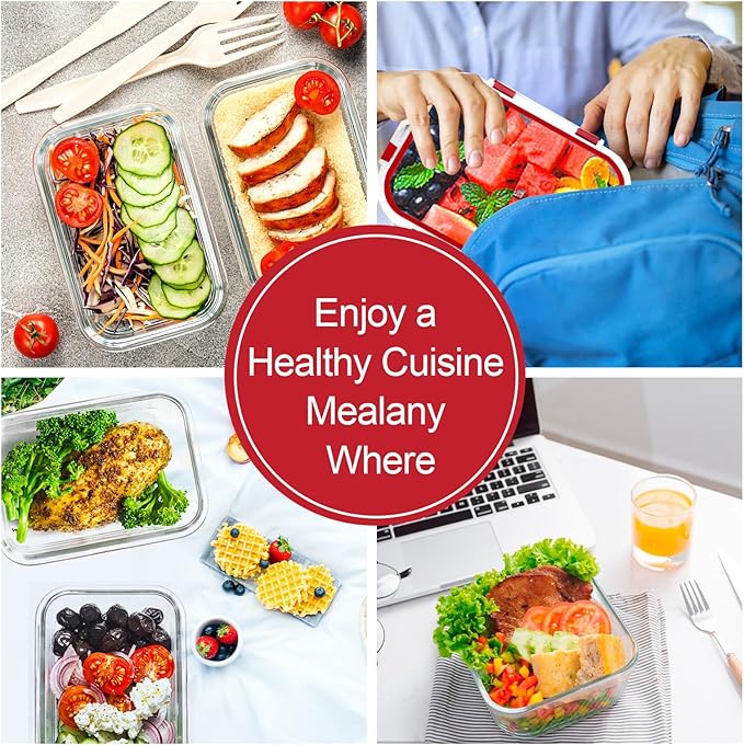 VERONES 10Pack Glass Meal Prep Containers, Airtight Glass Lunch Containers