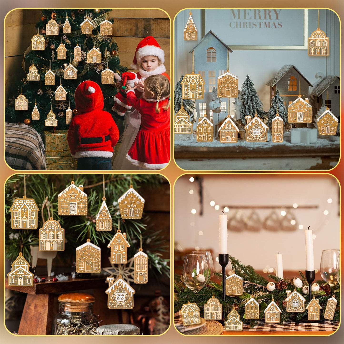 Yookeer 36 Pcs Christmas Tree Ornaments Home Design Gingerbread House Christmas Ornaments Gingerbread Theme Xmas Hanging Decorations Large House Shaped Tree Cookie Decorations (Classic Style)
