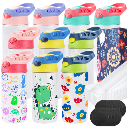 Joyclub Bundle of 10 Pack 12oz Kids Sublimation Tumbler Water Bottle and 25 Pack 20 oz Sublimation Tumblers Flat Edge Cups