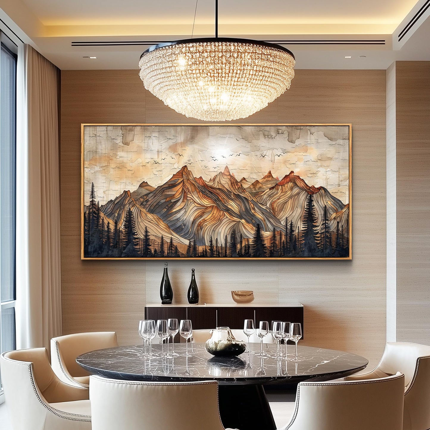JUDASJART Canvas Wall Art For Bedroom Large Wall Decorations For Living Room Modern Office Wall Decor Abstract Watercolour Painting Mountain Landscape Pictures Artworks Home Decor Wood Framed