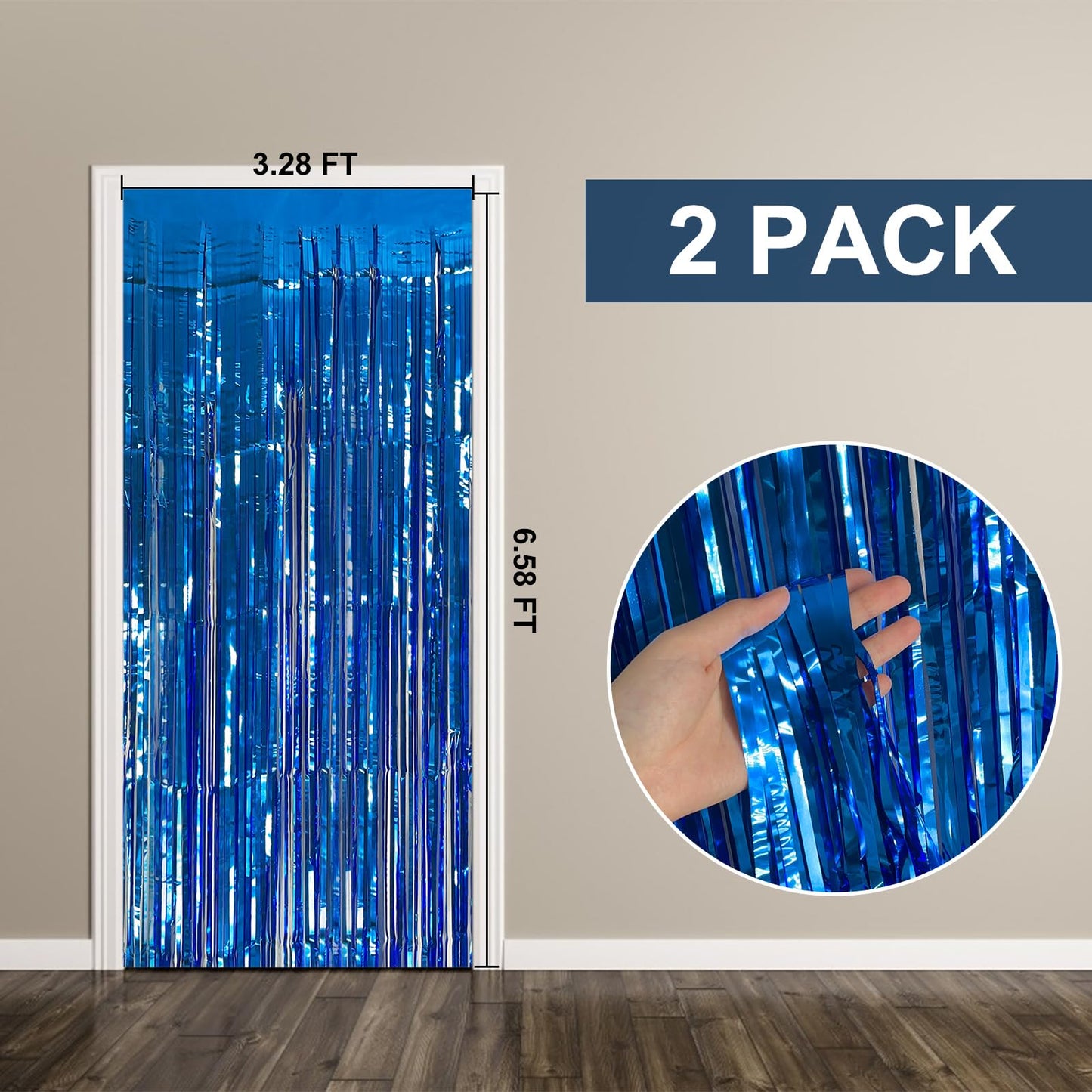2 Pack Blue Party Decorations Ocean Party Decor Supplies Blue Party Streamers Birthday Decorations Tinsel Foil Fringe Curtains Photo Booth Props Celebration Decorations