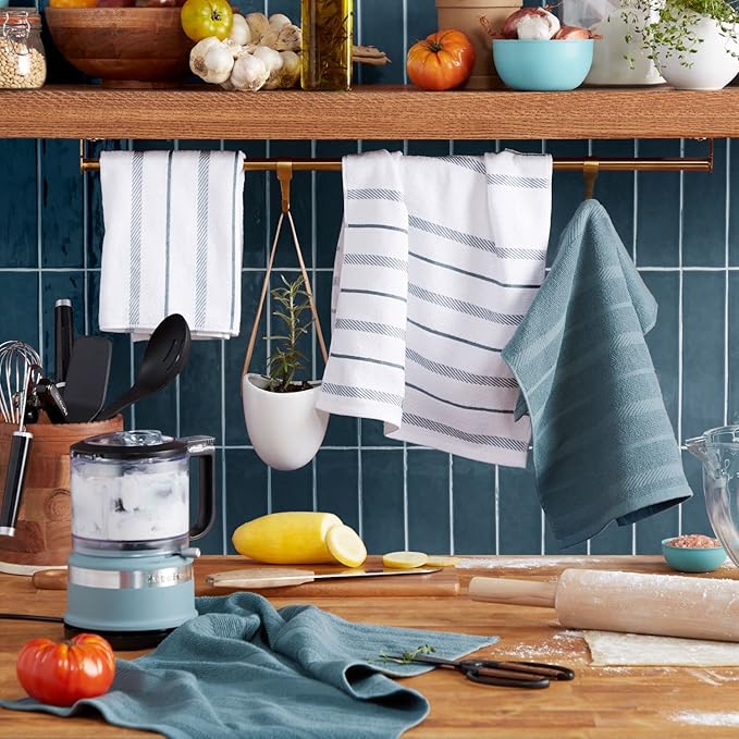 KitchenAid Albany Kitchen Towel 4-Pack Set, Fog Blue/White