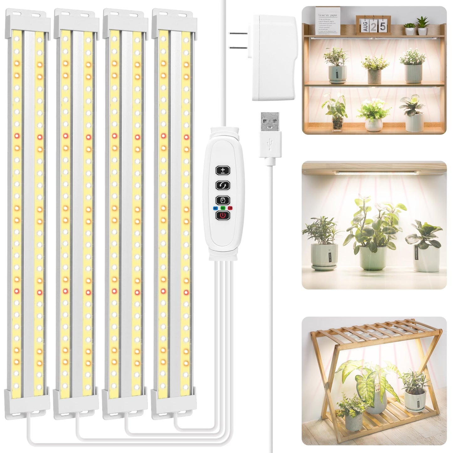 FOXGARDEN Dual-Row Grow Lights for Indoor Plants Full Spectrum, 240 LEDs Grow Light Strip, Plant Lights for Indoor Growing with 4/8/12H Timer, Plant Grow Lights for Plant Shelf, 10 Dimmable Levels