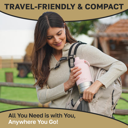 Tail Wagging Love 32oz 3-in-1 Portable Travel Water Bottle, Food & Hydration Bottle - Dual Use for Humans & Pets with Detachable Bowls, Stainless Steel, Keeps Water Hot for 6hrs & Cold for 12hrs