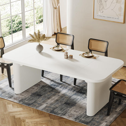 Tribesigns Modern Dining Table for 6 People, 62-Inch Wood Kitchen Table with Double Robust Pedestal, Large Rectangle Wooden Dinner Table for Dining Room (White)