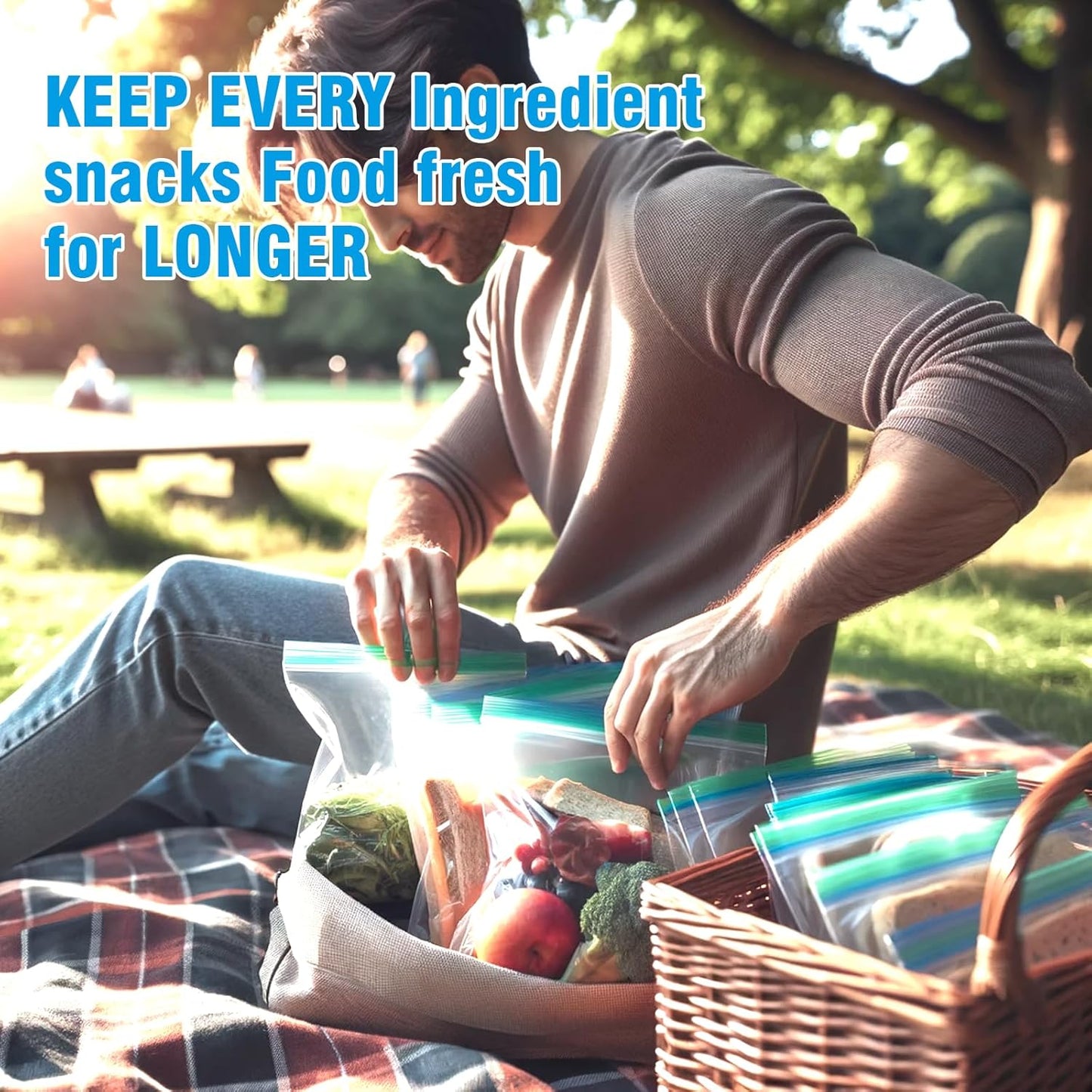 100-Pack Food Storage Freezer Bags - 3 Sizes, Reusable with Zipper Lock for Fruit and Veggies, Microwave and Freezer Safe, No BPA - Strong Seal, Easy to Fill for Lunch, Snacks, and Meals