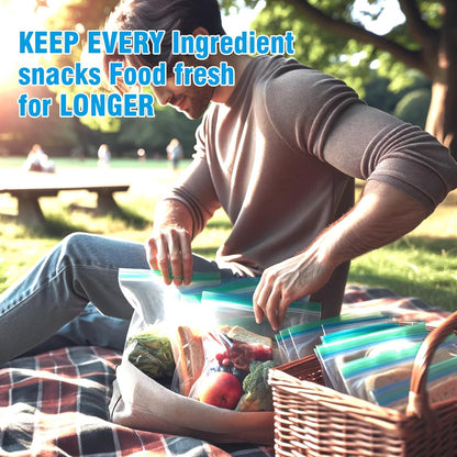 100-Pack Food Storage Freezer Bags - 3 Sizes, Reusable with Zipper Lock for Fruit and Veggies, Microwave and Freezer Safe, No BPA - Strong Seal, Easy to Fill for Lunch, Snacks, and Meals