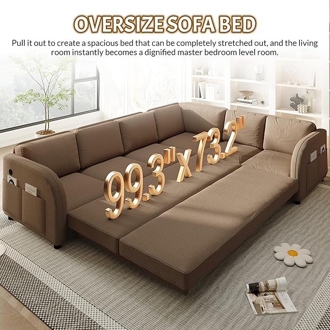 King Size Sleeper Sofas Convertible Couches, Oversized 6-Seat Sectional Sofa