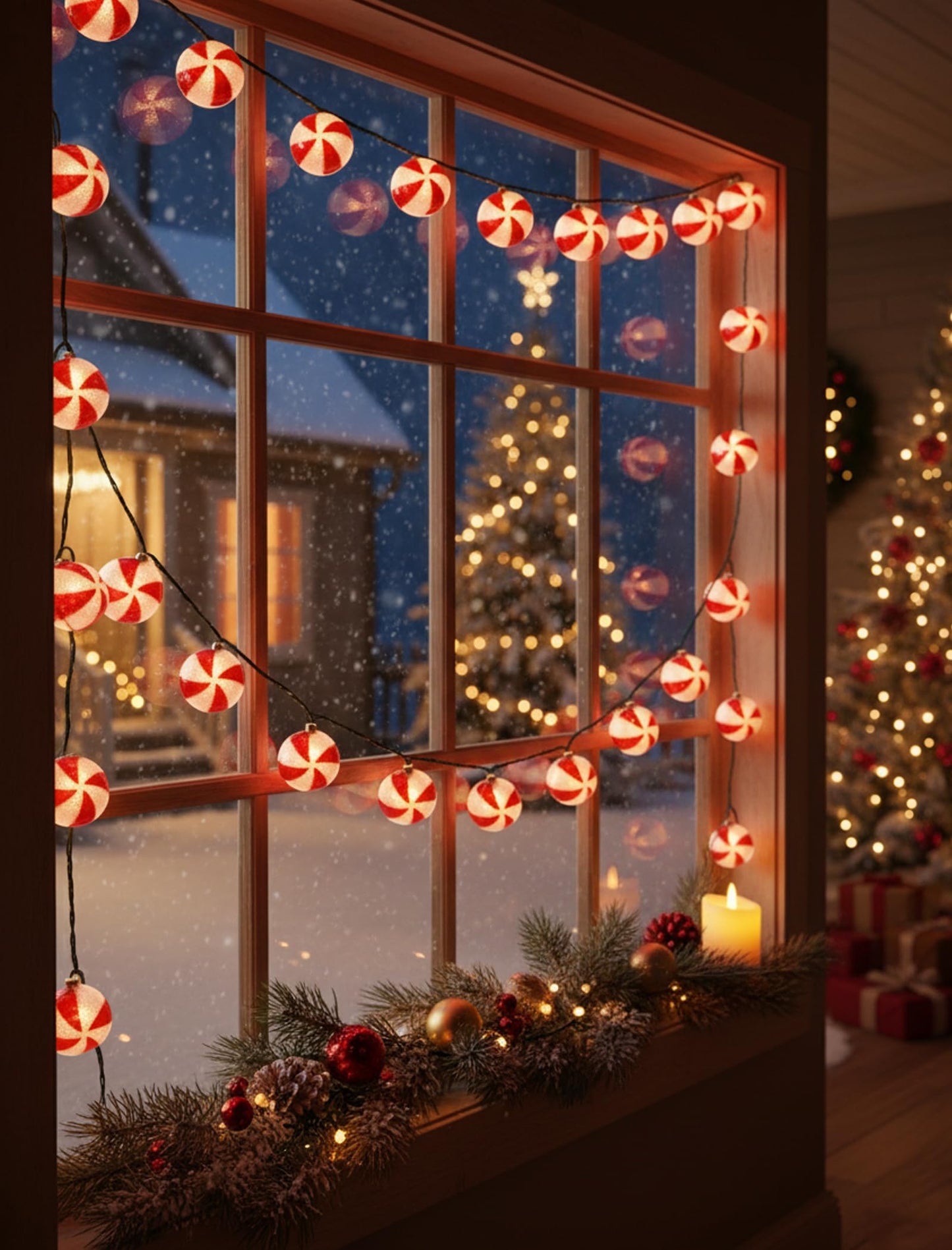 Xingzd 8.5Ft Christmas Candy Light, Christmas Decorations String Lights with 10 Red White Peppermint Bulbs, Plug in Fairy Lights for Indoor Party Kid's Room Xmas Tree Patio Bedroom Garden Decor