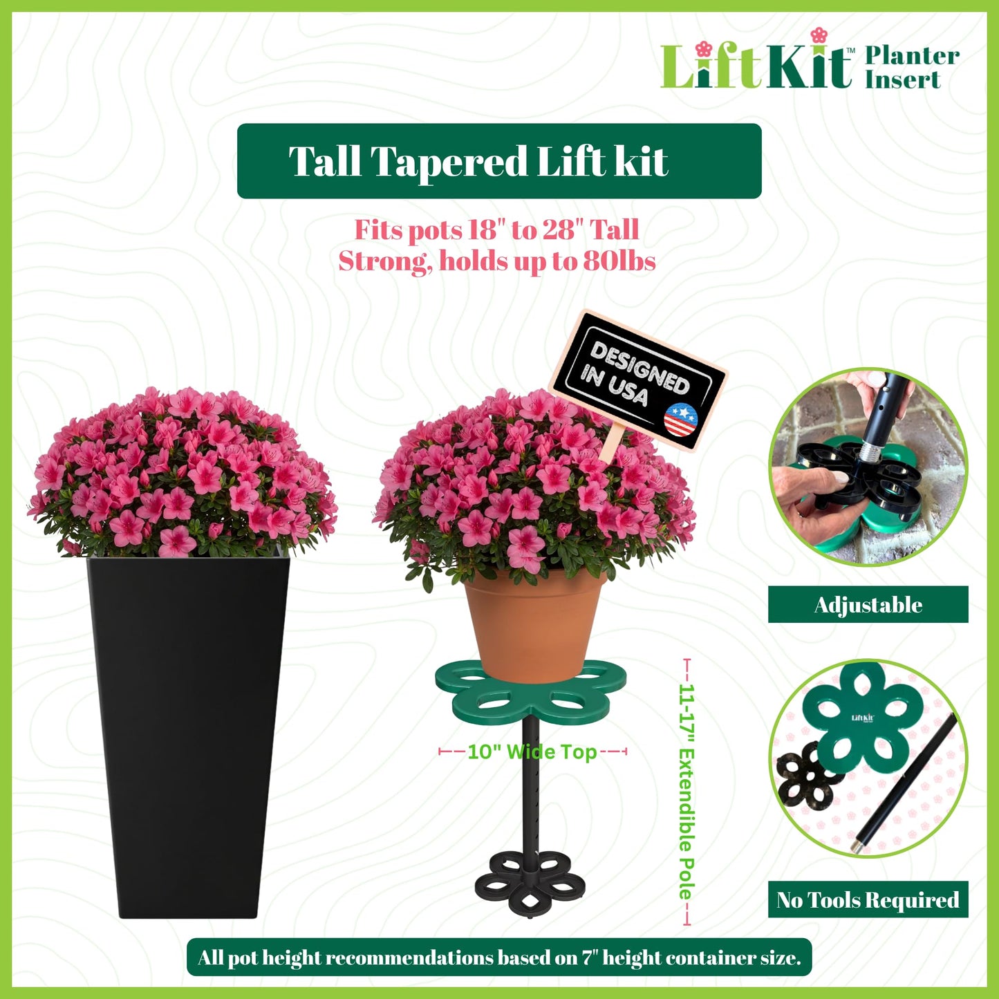Lift Kit Planter Insert Tall Tapered Plant Riser Fill Bottom of Tall Flower Pots and Large Plant Containers | Indoor and Outdoor (11-17” Rise, 6" Base, 10" Top)