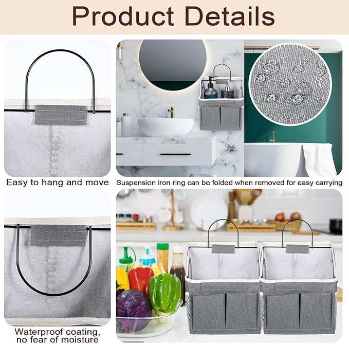 3pcs Wall Hanging Organizer Bag, Linen Fabric Door Hanging Storage Basket