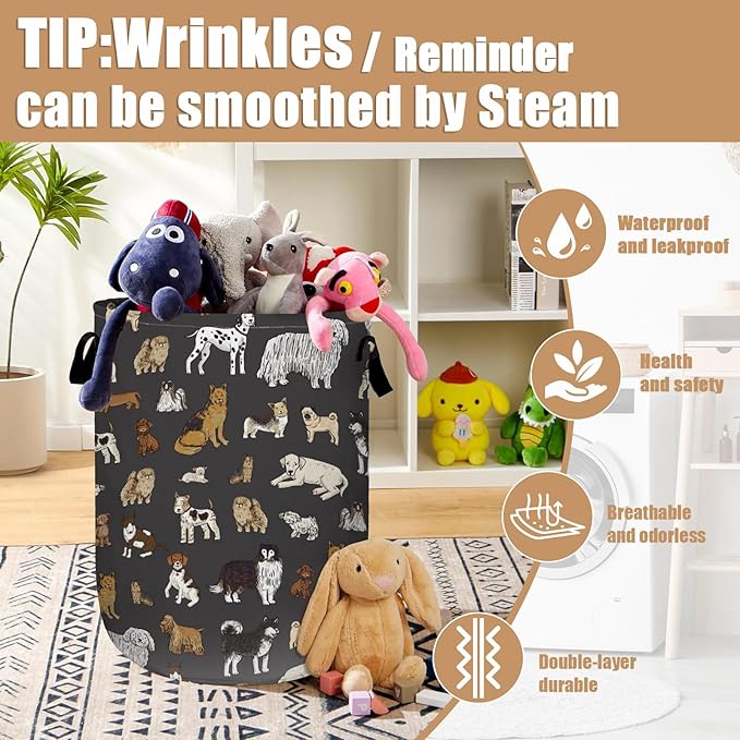 Cute Dogs Laundry Basket, Foldable Dog Lover Laundry Hamper Tote Bag Dirty