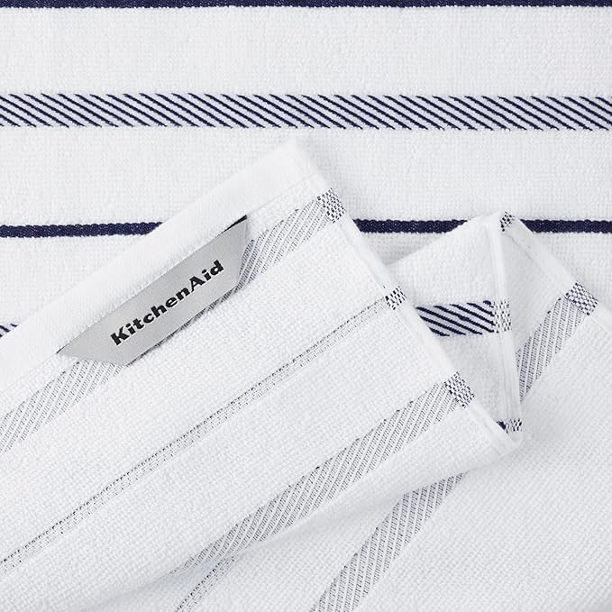 KitchenAid Albany Kitchen Towel 4-Pack Set, Cobalt Blue/White