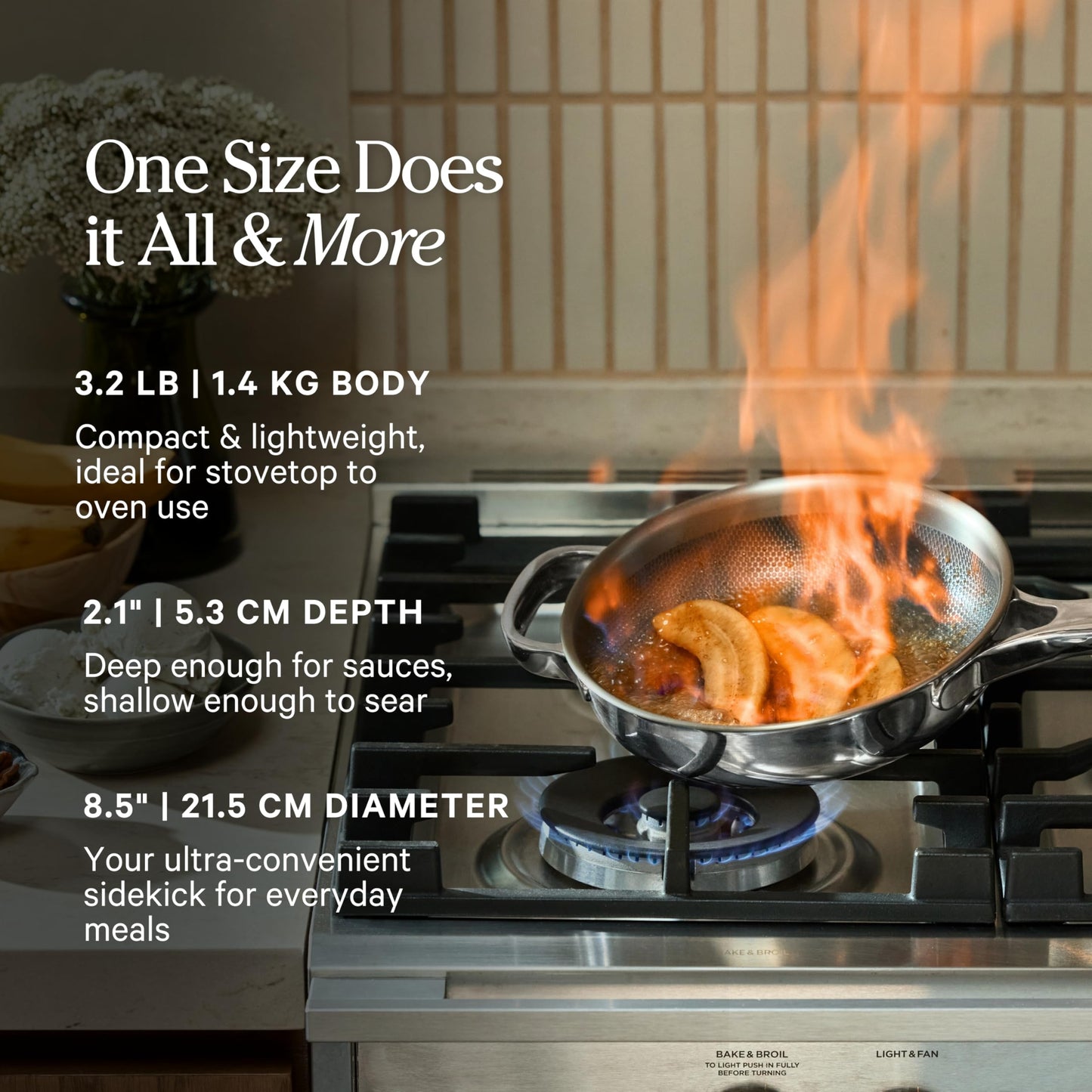 Our Place Mini Titanium Always Pan Pro | 8.5" PFAS-Free Nonstick Frying Pan with Spatula | Chef-Grade Tri-Ply Stainless Steel & Aluminum Build | Induction & Oven-Safe up to 1000°F | Chrome