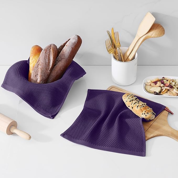 Kitinjoy 100% Cotton Kitchen Dish Cloths, 6 Pack Waffle Weave Ultra Soft
