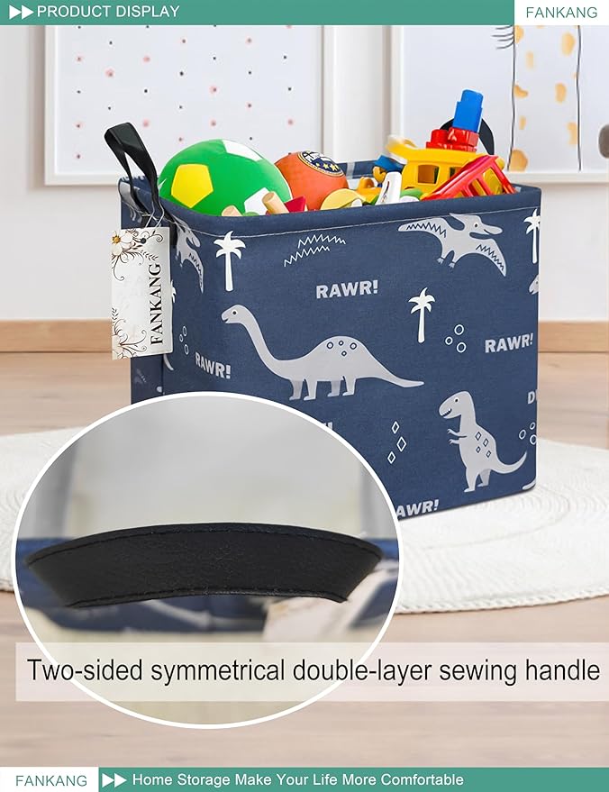 FANKANG Square Nursery Hamper Storage Bins Canvas Laundry Basket Foldable