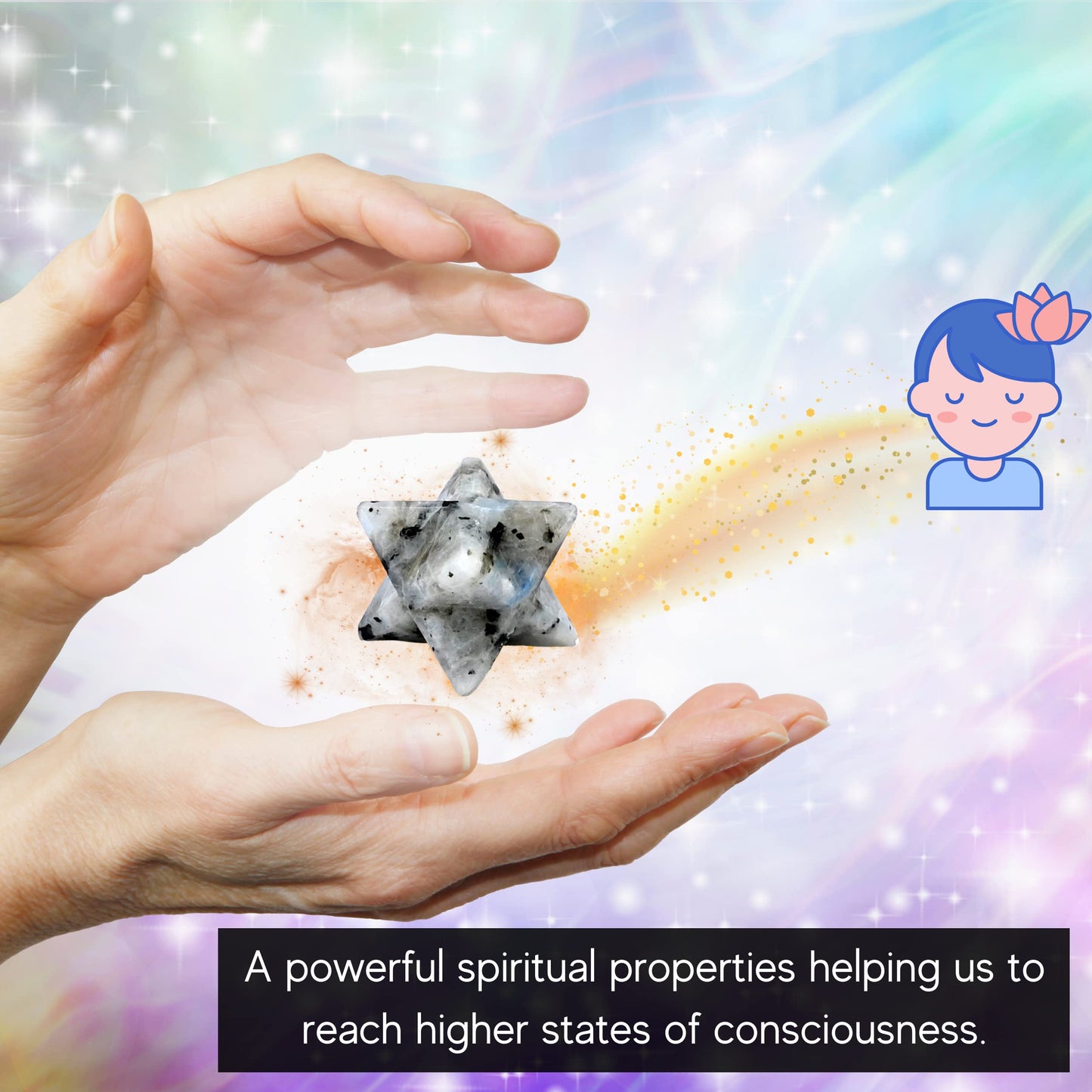 Amazing Gemstone Rainbow Moonstone Merkaba Crystal - 0.75 Inches Metaphysical Merkaba Star for Meditation - Energetic Tetrahedron Crystal and Healing Stones for Spiritual Growth and Healing (15-20mm)