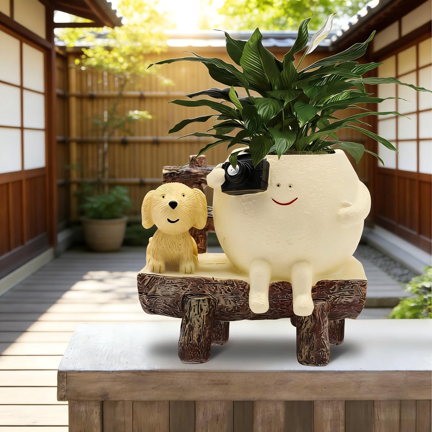 ERRSOU Smiley Face Planter Pot, Cute Funny Resin Bench Face Plant Pots with Drainage Hole, Unique Head Succulent Planter for Indoor Outdoor Flower Gifts for Plant Lovers