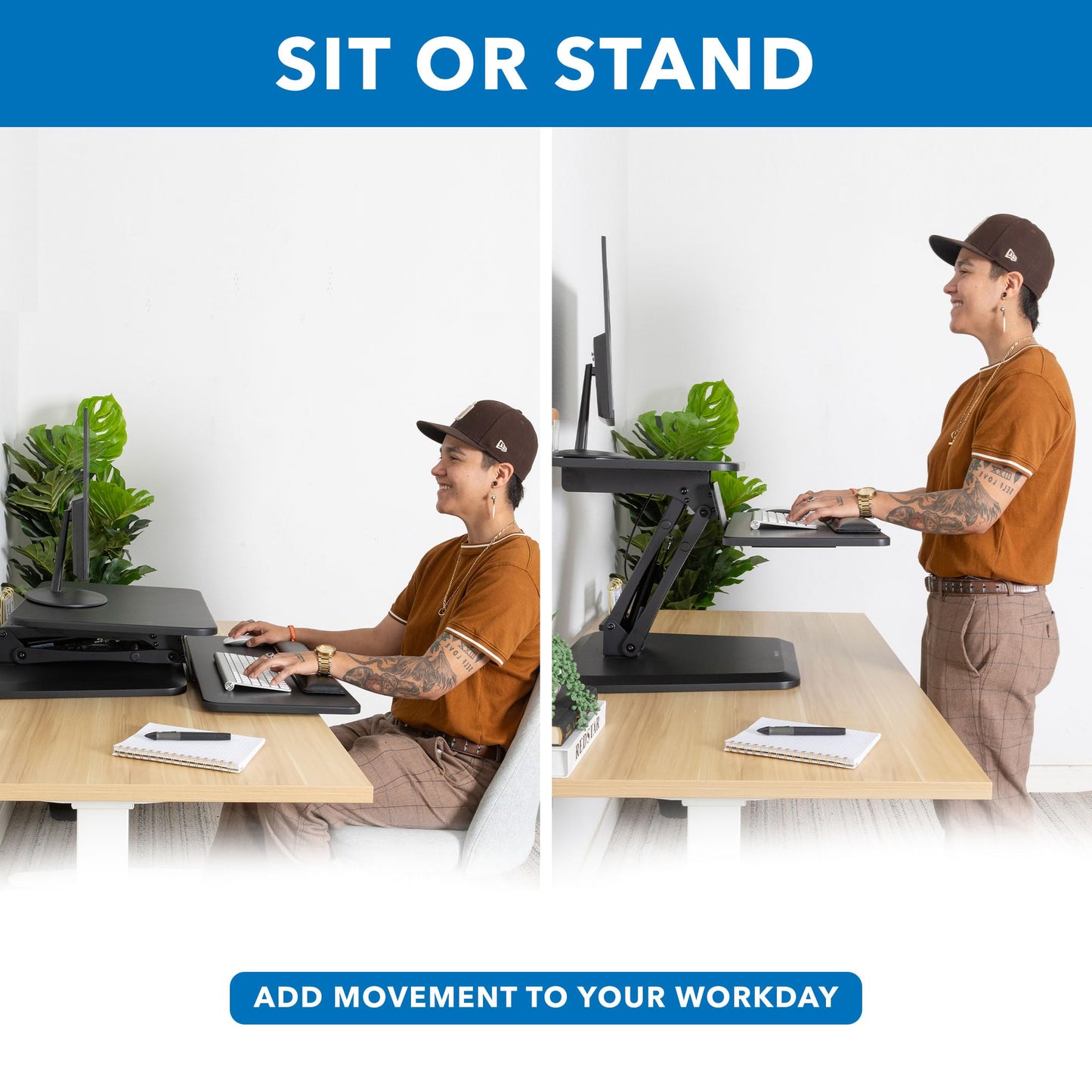 Mount-It! Compact Standing Desk Riser, Height Adjustable Desktop Sit Stand Workstation with Gas Spring, Tabletop Stand Up Desk with Keyboard Tray, Black