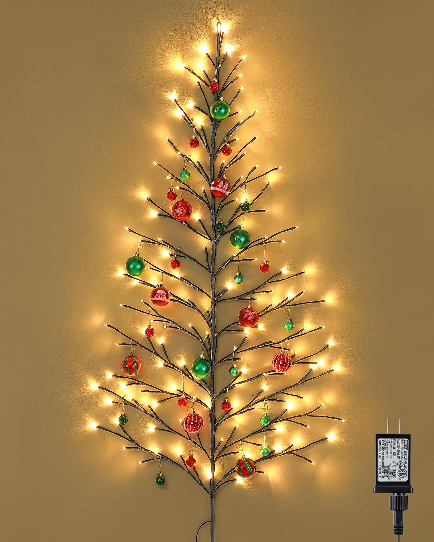 ElectricWise 5 FT 144 LED Lighted Wall Christmas Tree with Decorative Balls, 8 Light Modes Plug in Half Christmas Tree, Hanging Flat Mounted Trees for Holiday Apartment Room(Black, Red and Green)