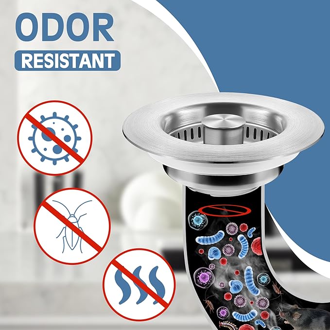 Kitchen Sink Drain Strainer 2 Pack, 304 Stainless Steel Pop Up Sink Stopper