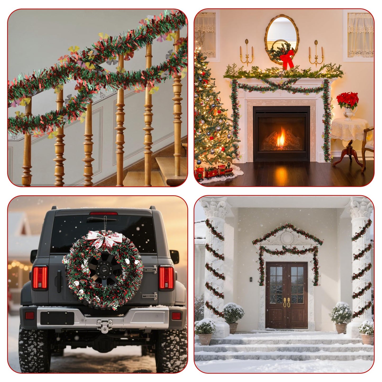 WANDIC 4Pcs 6.5Ft Christmas Garland, Snowman and Bell Christmas Tinsel Garland Indoor Decor Xmas Tree Staircase Railing New Year Holiday Home Decor