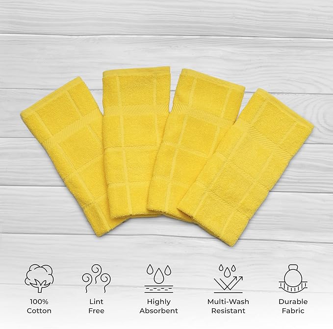 100% Cotton Terry Dish Towels, 4 Pack Plain, 16 x26 Inches, Super Soft and