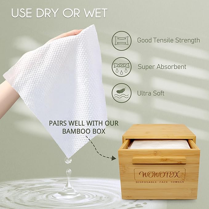 Disposable Face Towel Biodegradable Large Dry Face Wipes 120 Count/2 Box Extra
