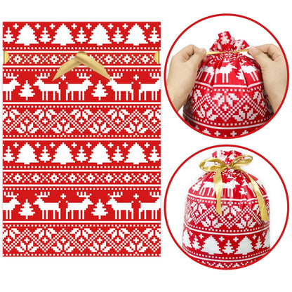 Joy Bang 21PCS Christmas Gift Bags Assorted Sizes, Large Drawstring Gift Bags for Presents, Xmas Santa Snowmen Reindeer Christmas Wrapping Bag, Treat Goody Candy Gift Bag, Party Supplies Favors