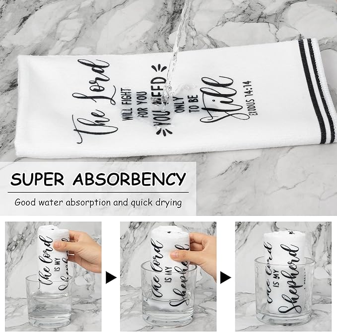 R HORSE 5Pcs Religious Christian Kitchen Dish Towel, Bible Verse Absorbent