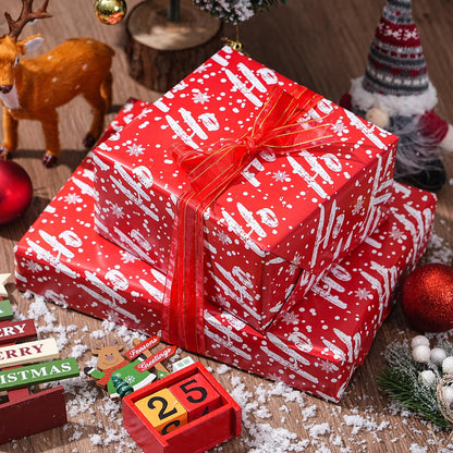 ZINTBIAL Christmas Wrapping Paper for Kids Adults - Xmas Wrapping Paper with Red/Black Plaid, Reindeer, Gnome, “Ho Ho” Words - 28 x 40 Inches, 6 Jumbo Sheets, Easy to Store
