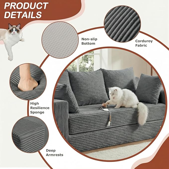 Convertible Sofa Bed, 5 in 1 Small Boneless Couch Pull Out Loveseat Sleeper Sofa