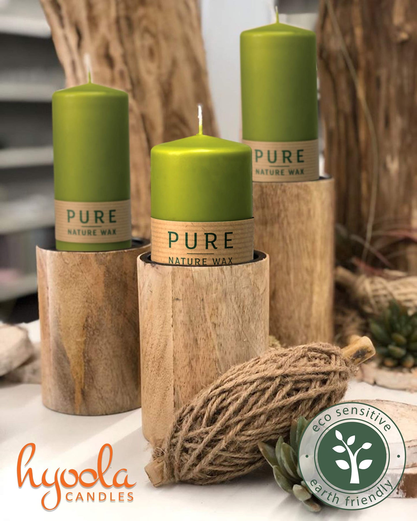 HYOOLA Pure Natural Pillar Candles - Made of 100% Natural Wax - Paraffin Free - 2.3 x 5 Inch - Green Pillar Candles - 4 Pack