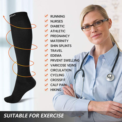 QXURkut 3 Pairs Compression Socks for Men Women 15-20mmHg Compression Stockings Flight Socks Sports Knee High Long Socks (L-XL)