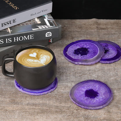 FOLKOR LIFE Purple Agate Coasters Set of 4, Natural Stone Drink Coasters with Unique Patterns, Decorative Table Coasters for Coffee Table, Bar or Desk, Housewarming Gift for Women, Friends or New Home